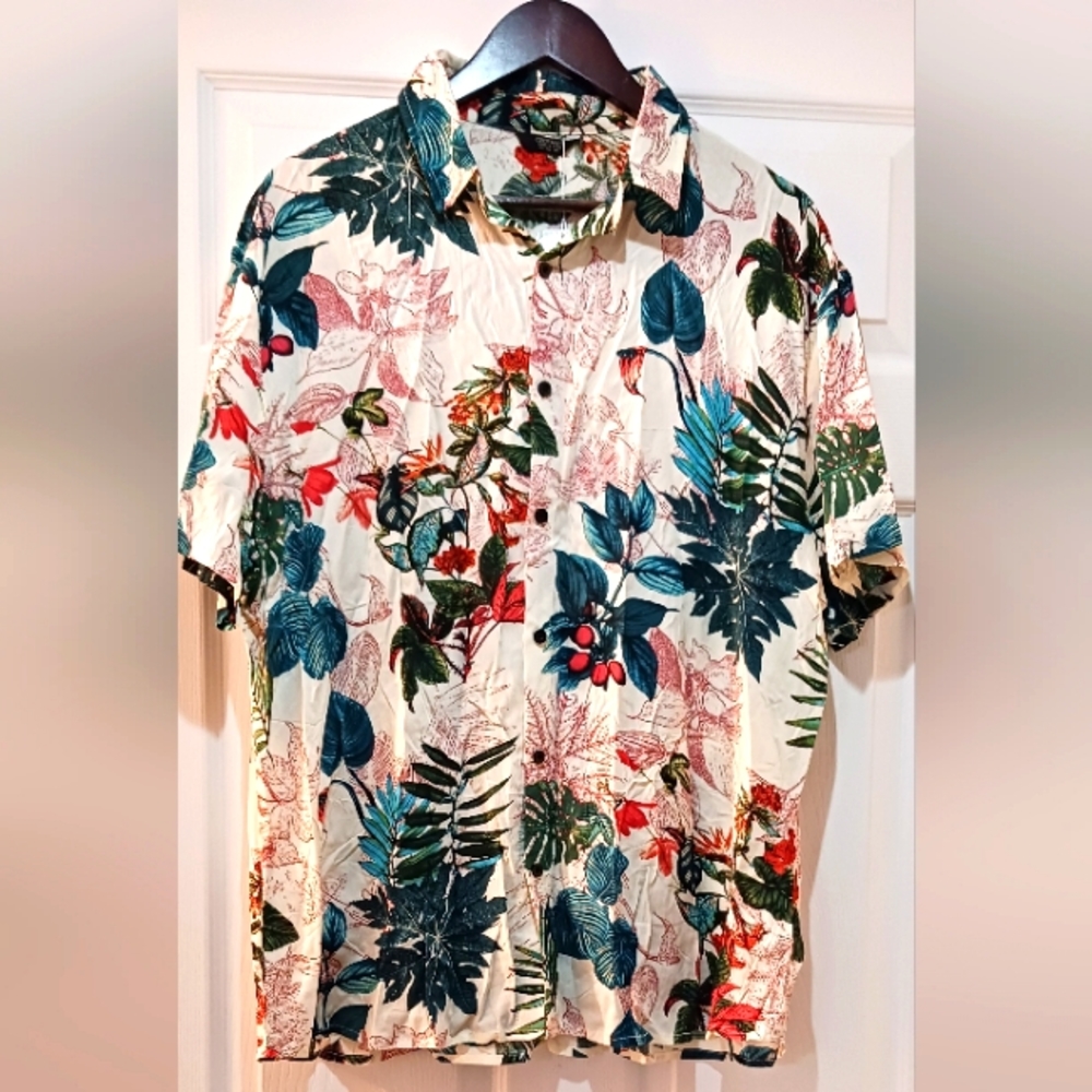 COOFANDY XL Men's Hawaiian Shirt Short Sleeve Casual Button Down Floral Print
